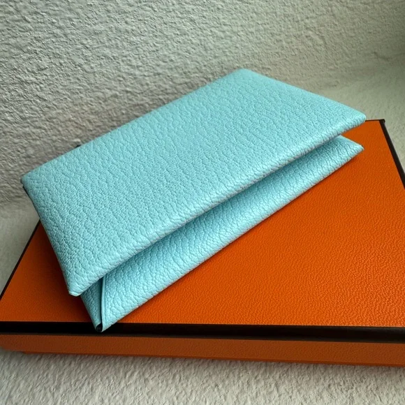 Hermès Light Blue Calvi Card Holder